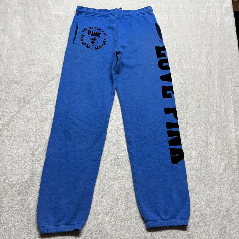 VTG PINK Victoria's Secret Sweatpants Womens S Blue Velvet Letters Love Pink Y2K
